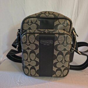 Classic Coach Black Signature Stripe Flight Crossbody Bag